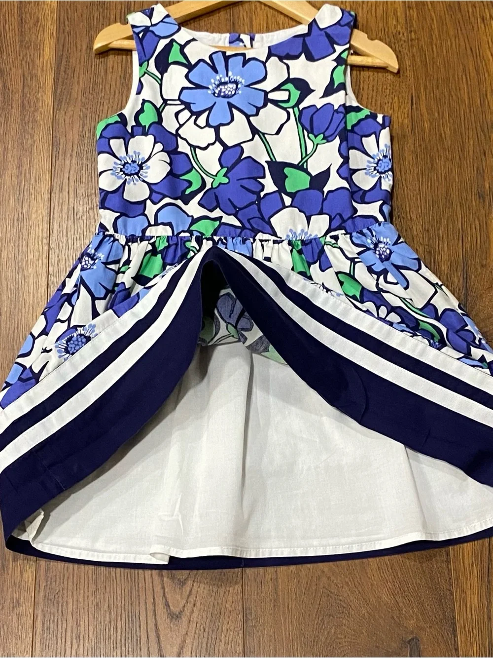 Gymboree Girls Spring Prep Blue, White and Green Floral Sleeveless Dress Size 6